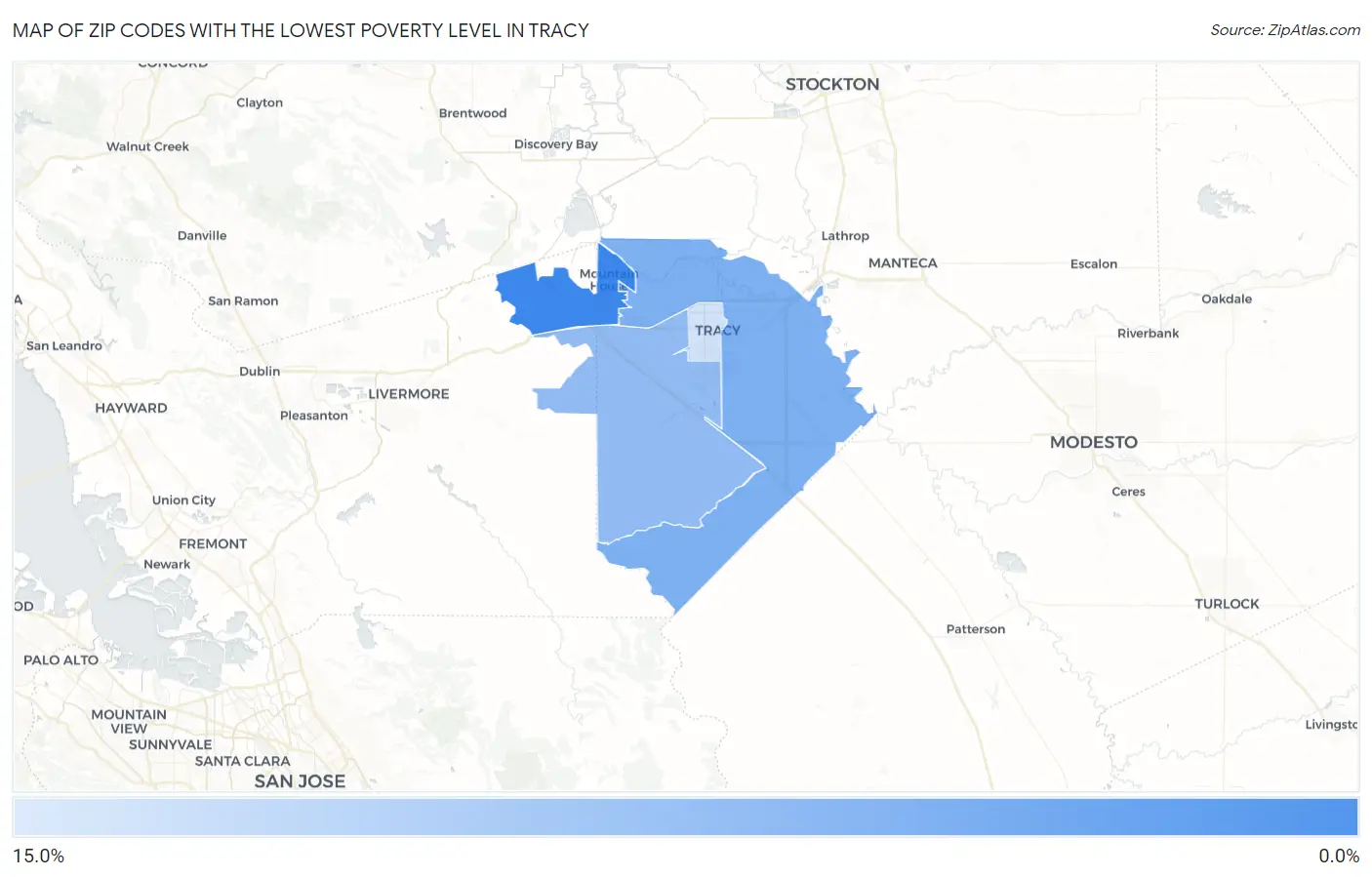 Zip Codes with the Lowest Poverty Level in Tracy Map
