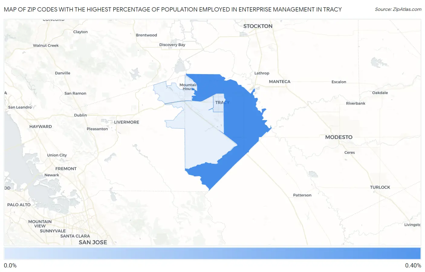 Zip Codes with the Highest Percentage of Population Employed in Enterprise Management in Tracy Map