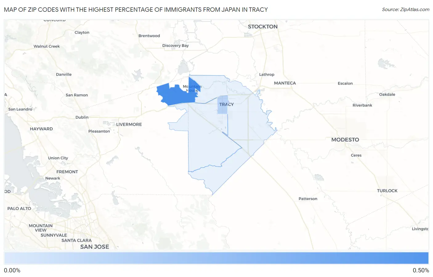 Zip Codes with the Highest Percentage of Immigrants from Japan in Tracy Map