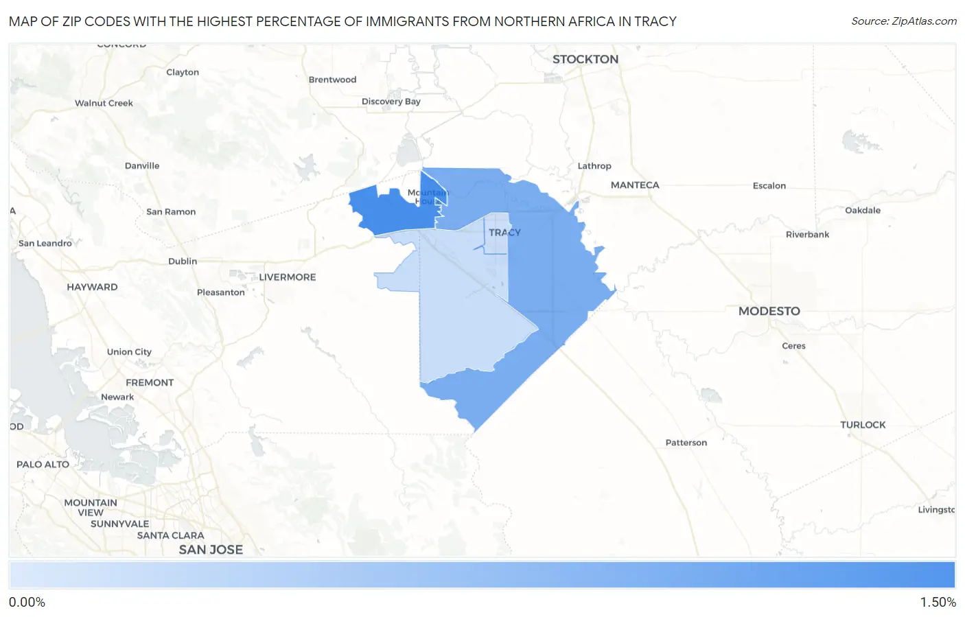 Zip Codes with the Highest Percentage of Immigrants from Northern Africa in Tracy Map