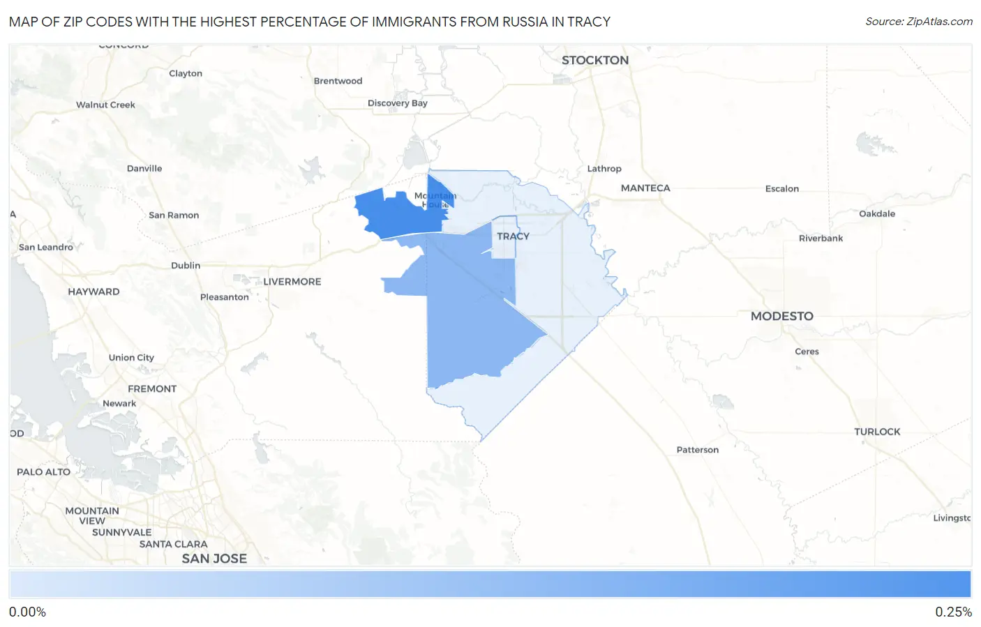 Zip Codes with the Highest Percentage of Immigrants from Russia in Tracy Map