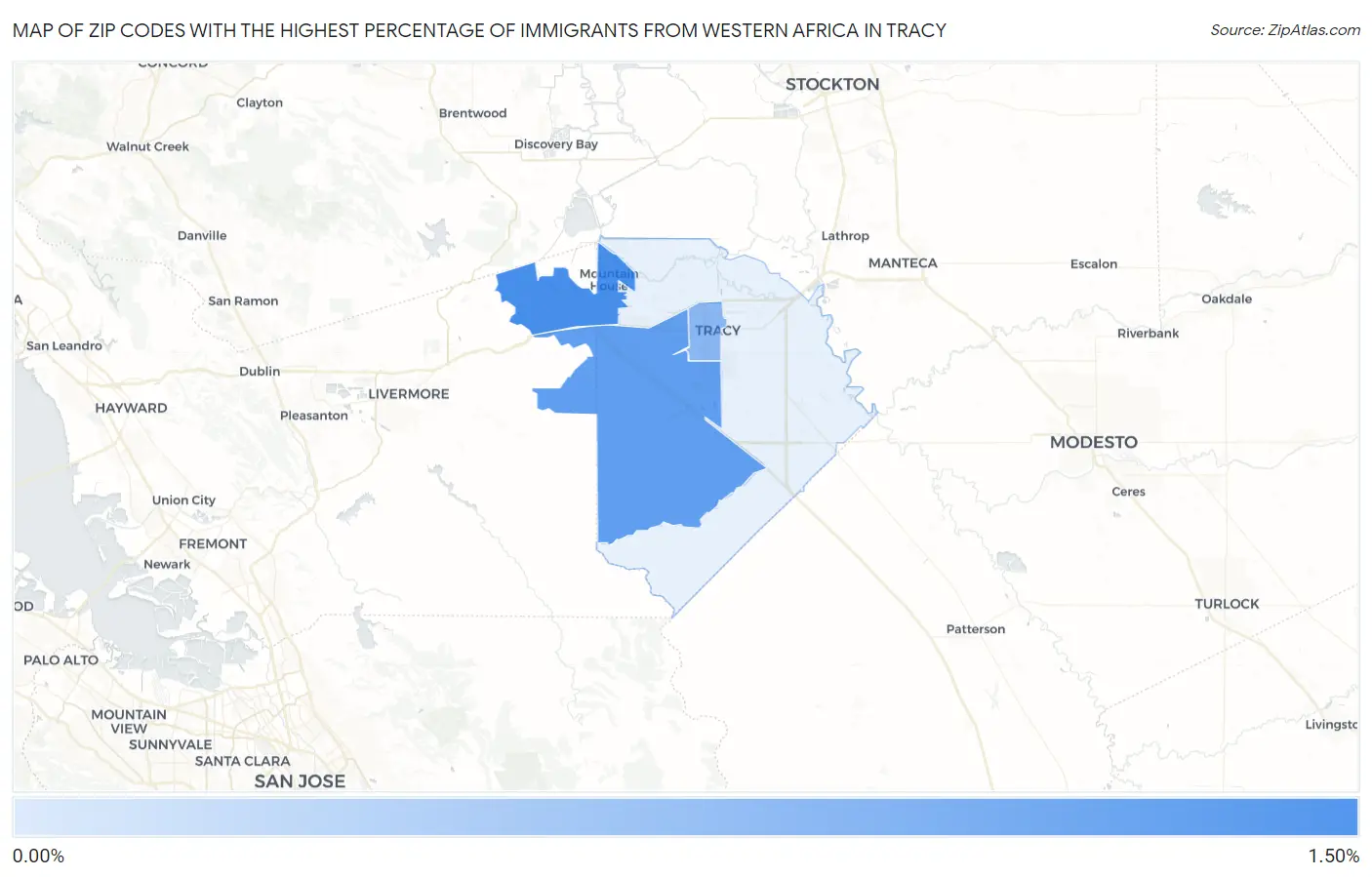 Zip Codes with the Highest Percentage of Immigrants from Western Africa in Tracy Map