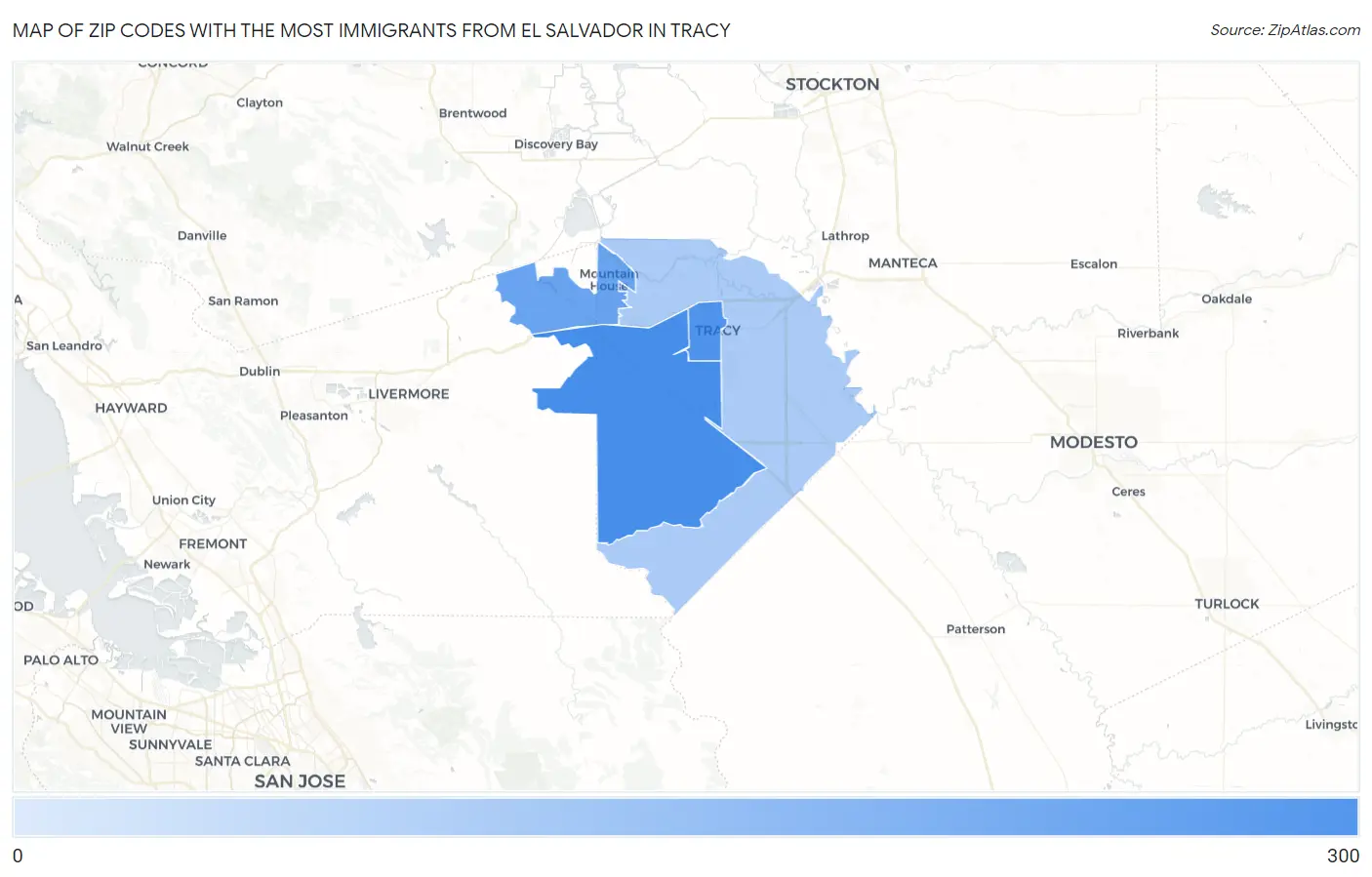 Zip Codes with the Most Immigrants from El Salvador in Tracy Map