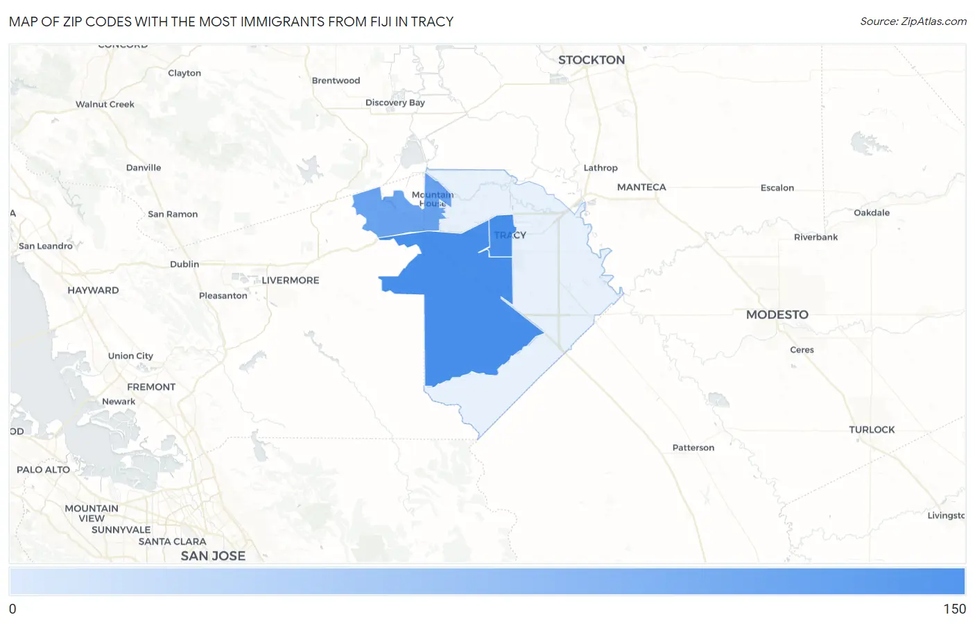 Zip Codes with the Most Immigrants from Fiji in Tracy Map