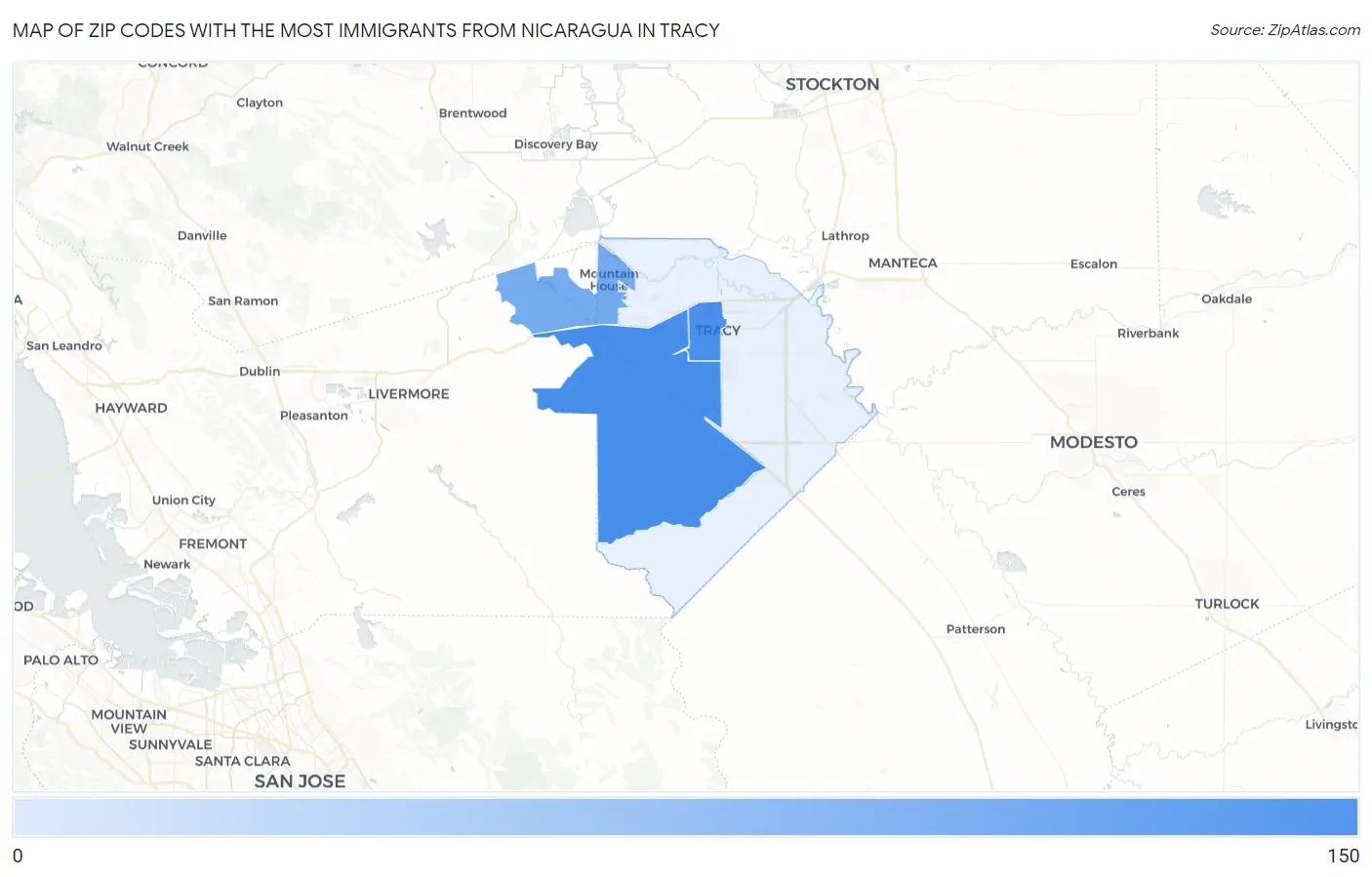 Zip Codes with the Most Immigrants from Nicaragua in Tracy Map
