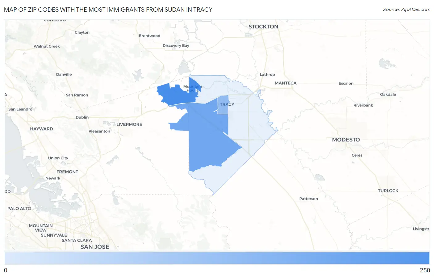 Zip Codes with the Most Immigrants from Sudan in Tracy Map