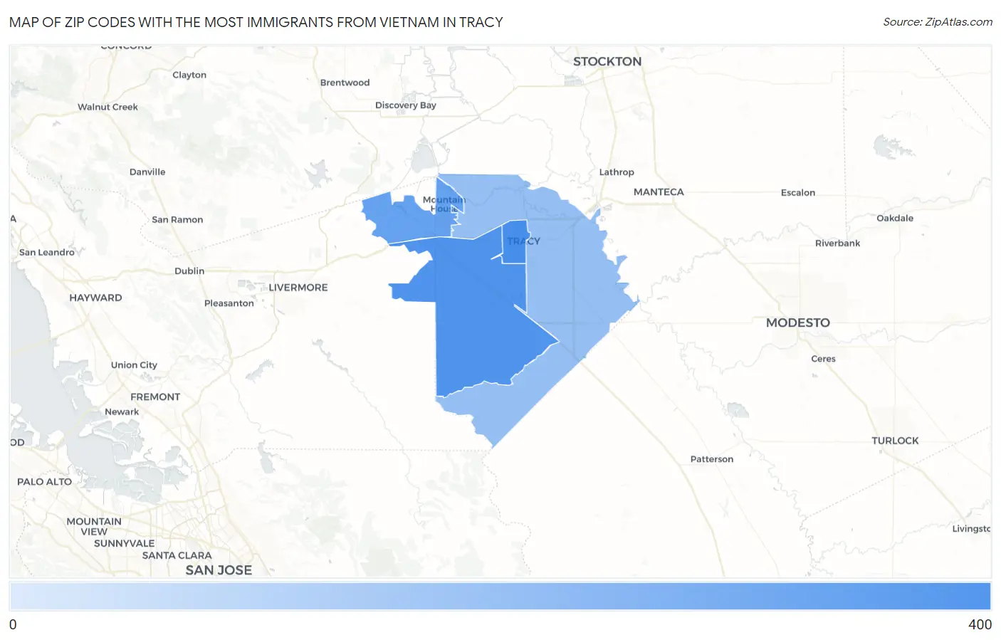 Zip Codes with the Most Immigrants from Vietnam in Tracy Map