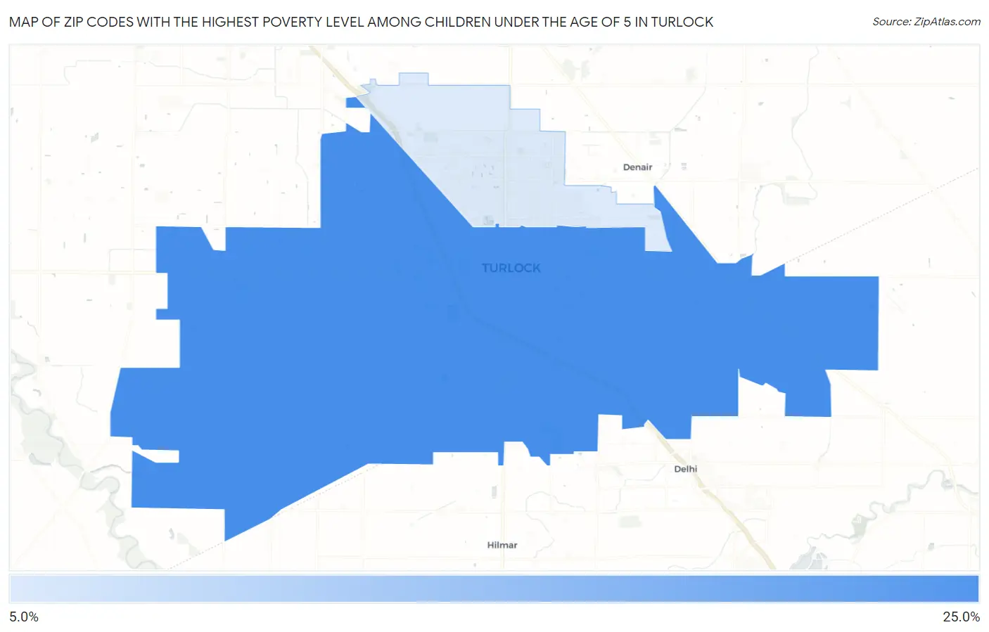Zip Codes with the Highest Poverty Level Among Children Under the Age of 5 in Turlock Map