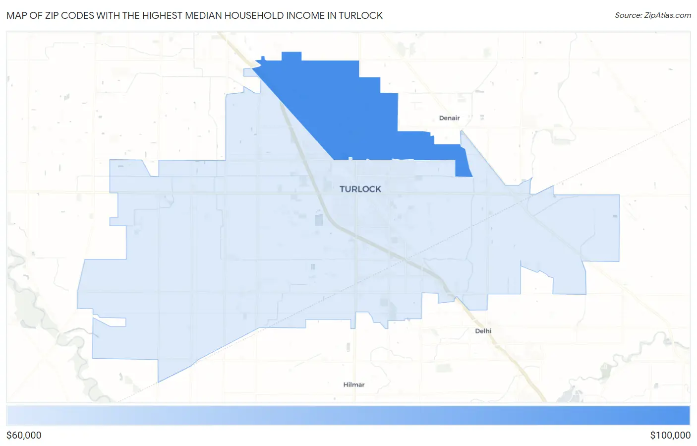 Zip Codes with the Highest Median Household Income in Turlock Map