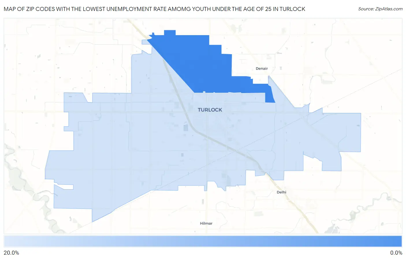 Zip Codes with the Lowest Unemployment Rate Amomg Youth Under the Age of 25 in Turlock Map