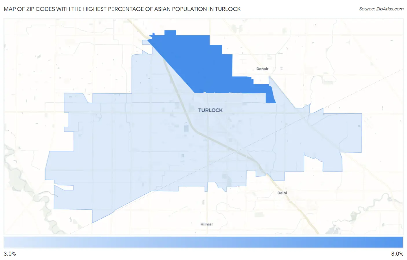 Zip Codes with the Highest Percentage of Asian Population in Turlock Map