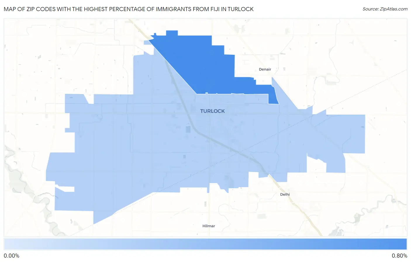 Zip Codes with the Highest Percentage of Immigrants from Fiji in Turlock Map