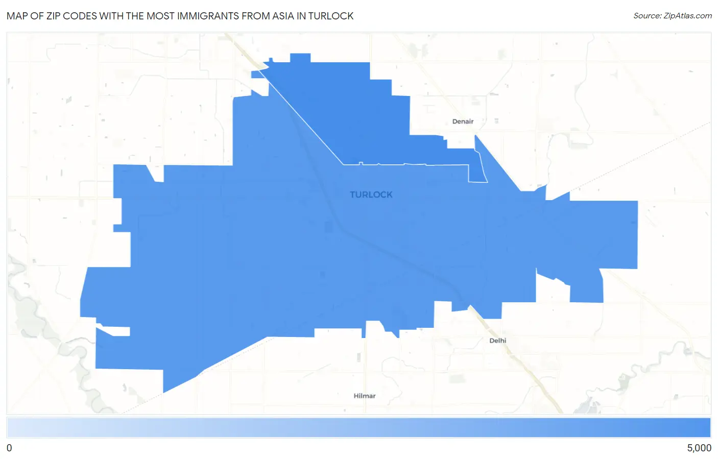 Zip Codes with the Most Immigrants from Asia in Turlock Map