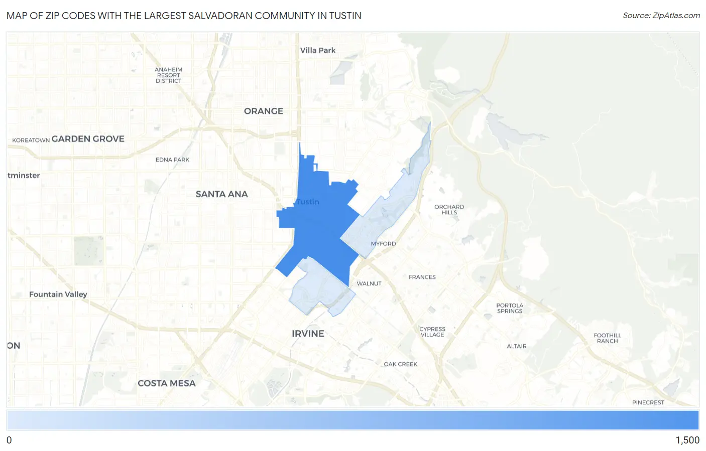 Zip Codes with the Largest Salvadoran Community in Tustin Map