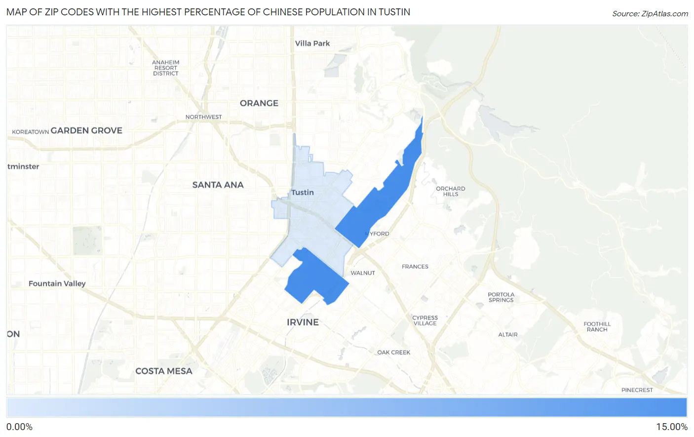Zip Codes with the Highest Percentage of Chinese Population in Tustin Map