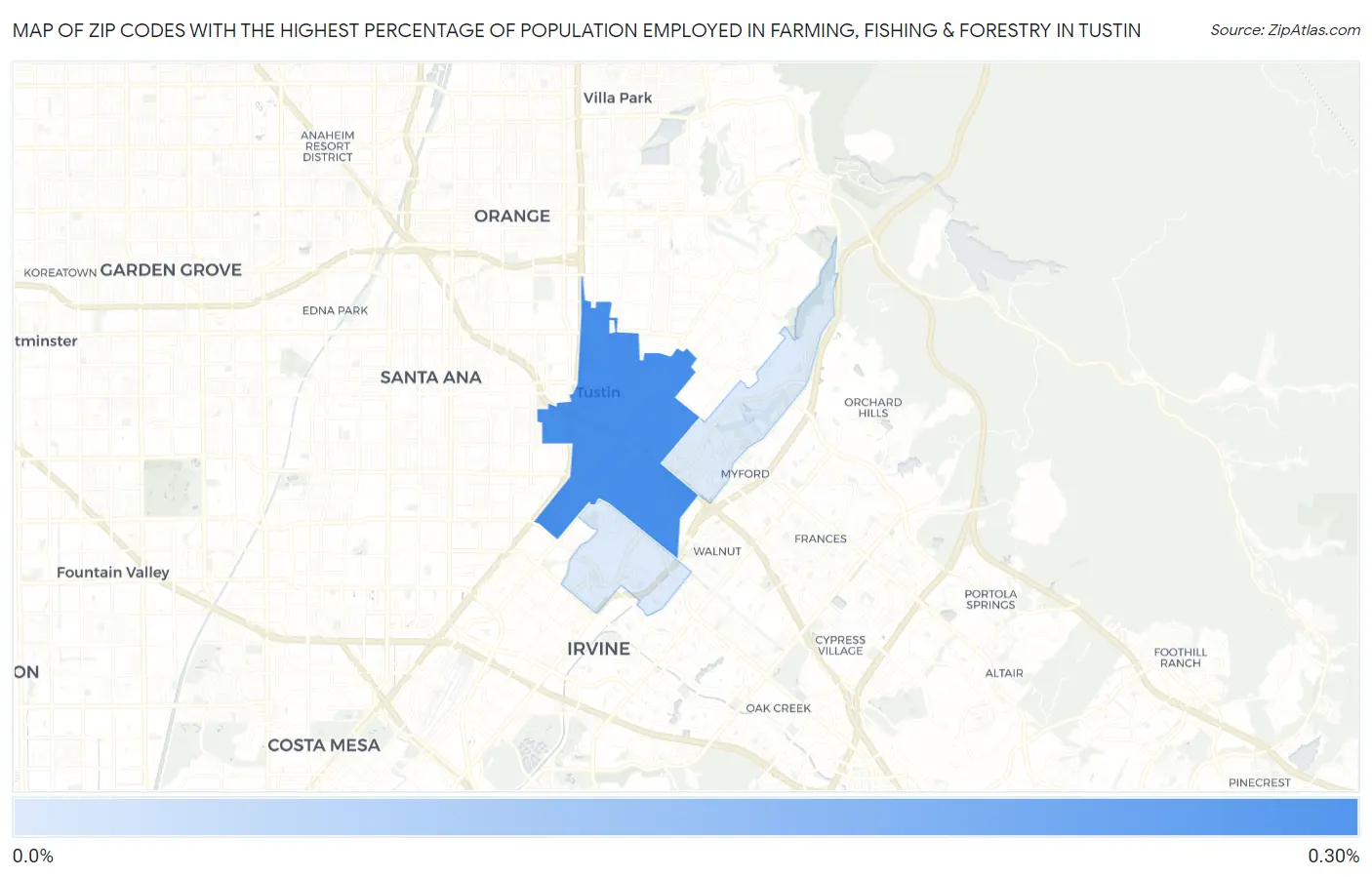 Zip Codes with the Highest Percentage of Population Employed in Farming, Fishing & Forestry in Tustin Map