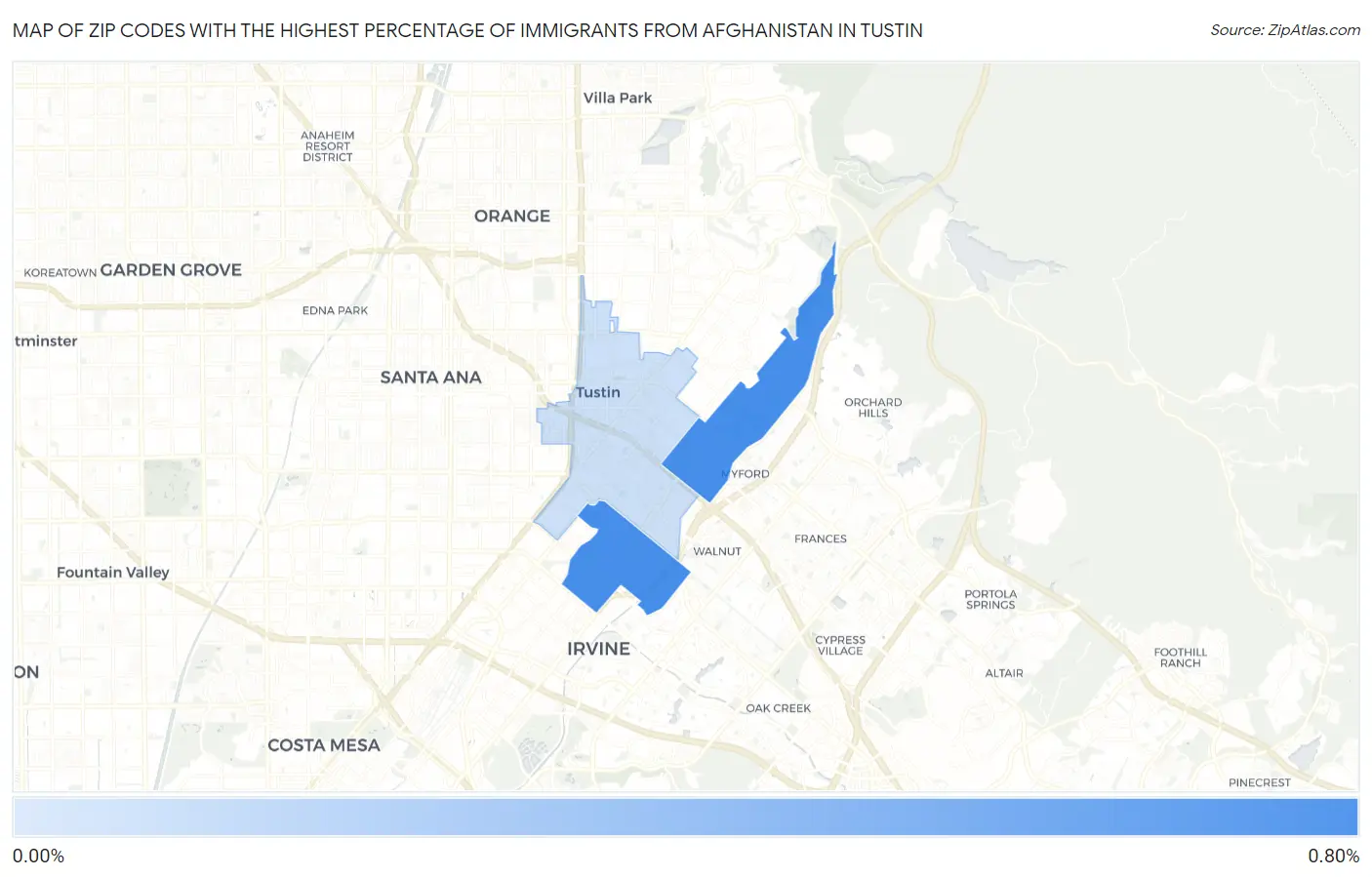 Zip Codes with the Highest Percentage of Immigrants from Afghanistan in Tustin Map