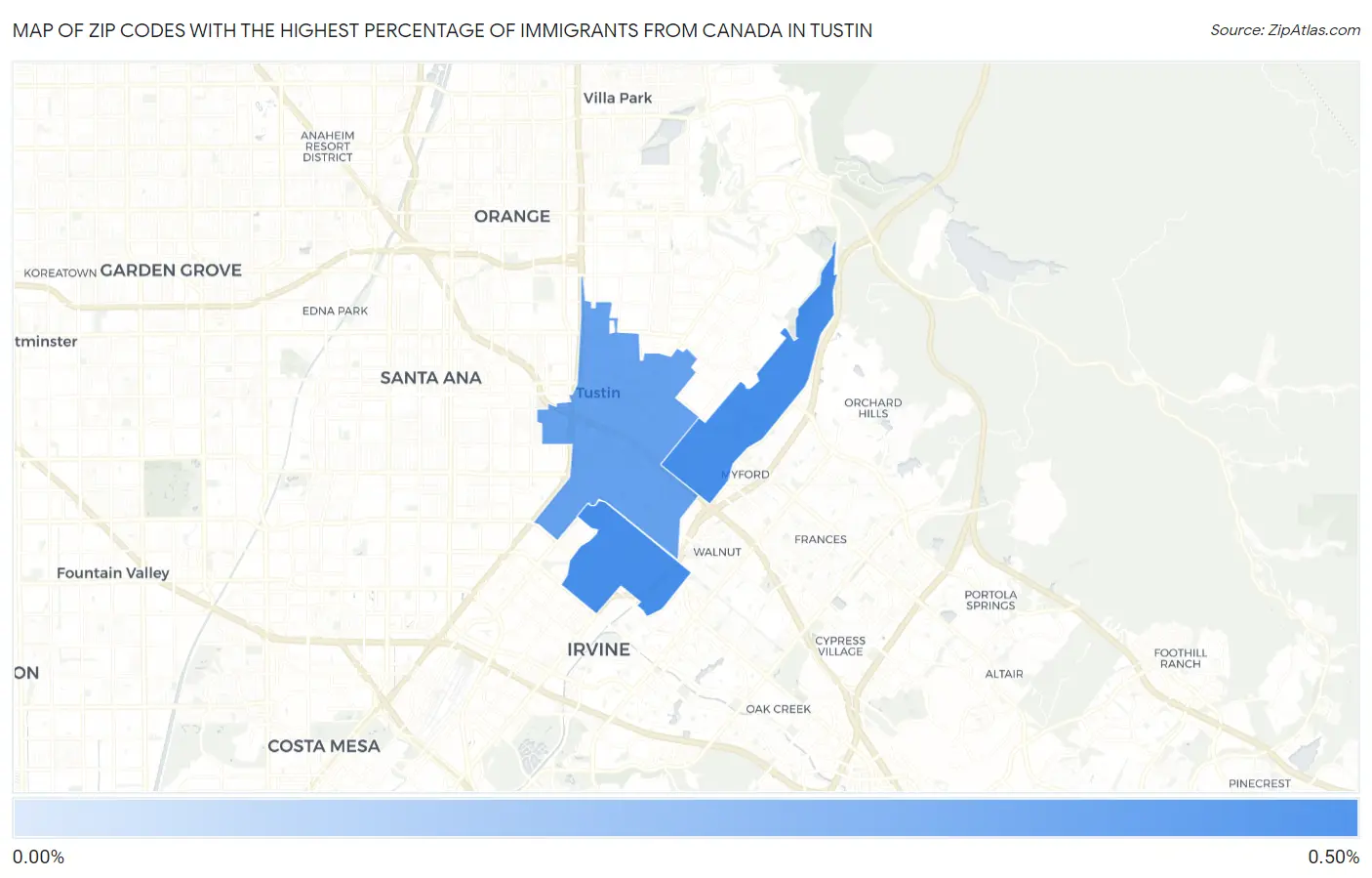 Zip Codes with the Highest Percentage of Immigrants from Canada in Tustin Map
