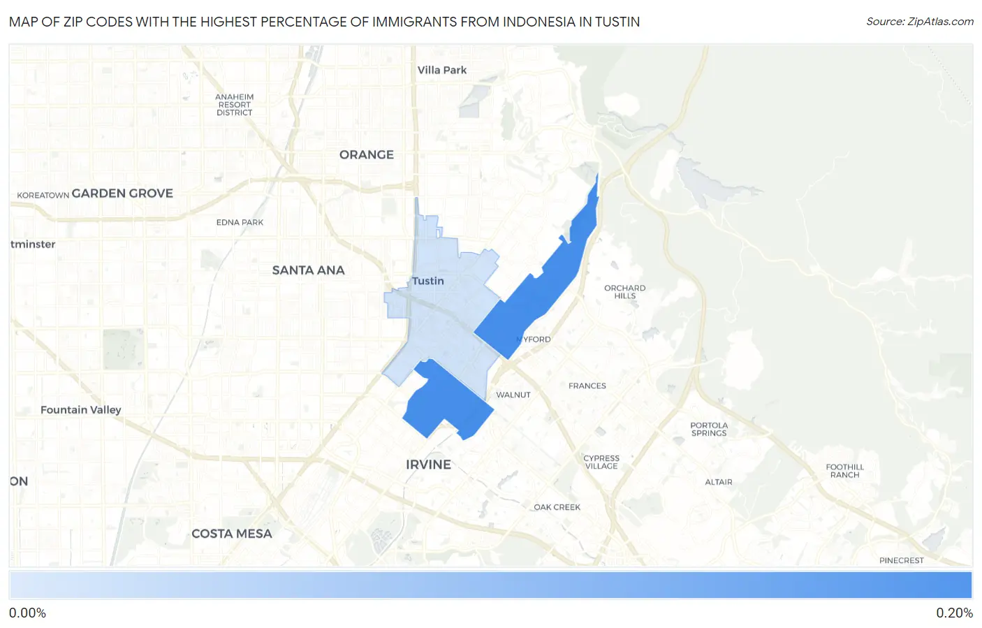 Zip Codes with the Highest Percentage of Immigrants from Indonesia in Tustin Map