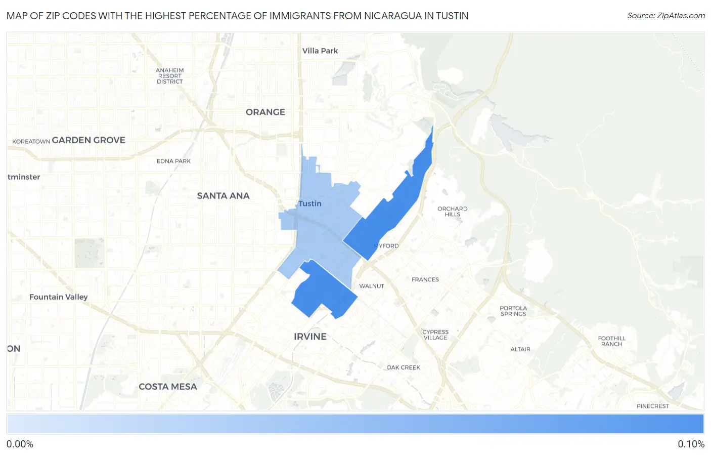 Zip Codes with the Highest Percentage of Immigrants from Nicaragua in Tustin Map