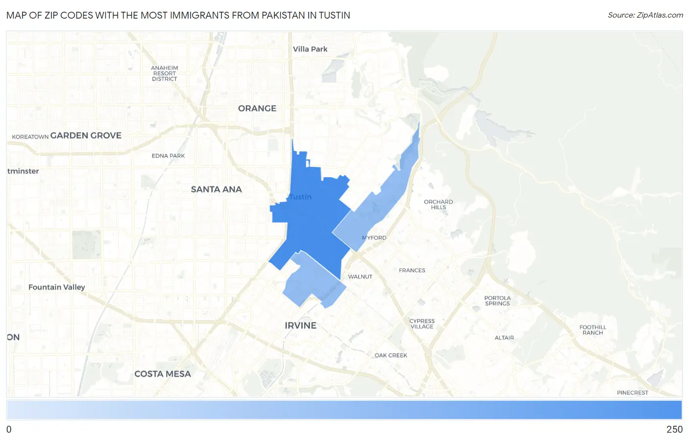 Zip Codes with the Most Immigrants from Pakistan in Tustin Map