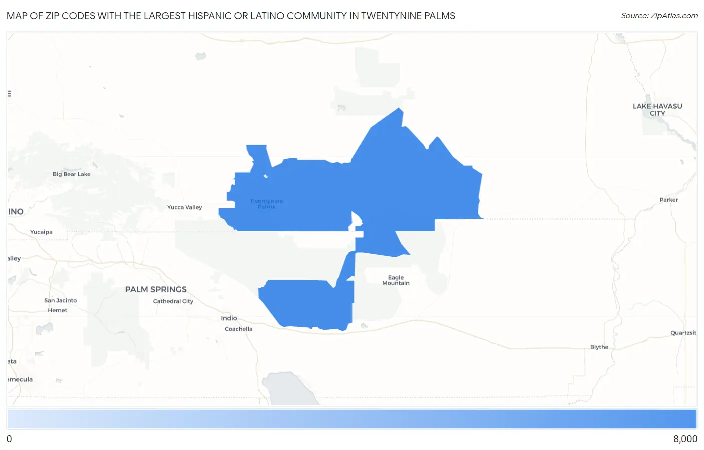 Zip Codes with the Largest Hispanic or Latino Community in Twentynine Palms Map