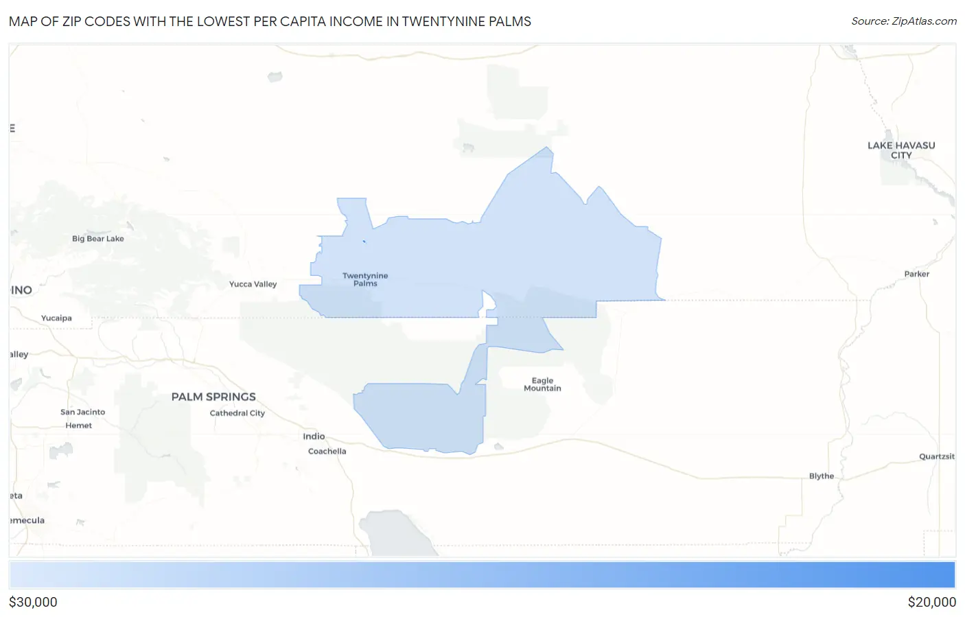 Zip Codes with the Lowest Per Capita Income in Twentynine Palms Map