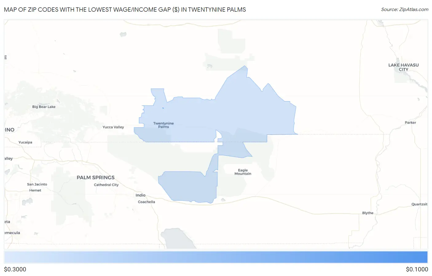 Zip Codes with the Lowest Wage/Income Gap ($) in Twentynine Palms Map