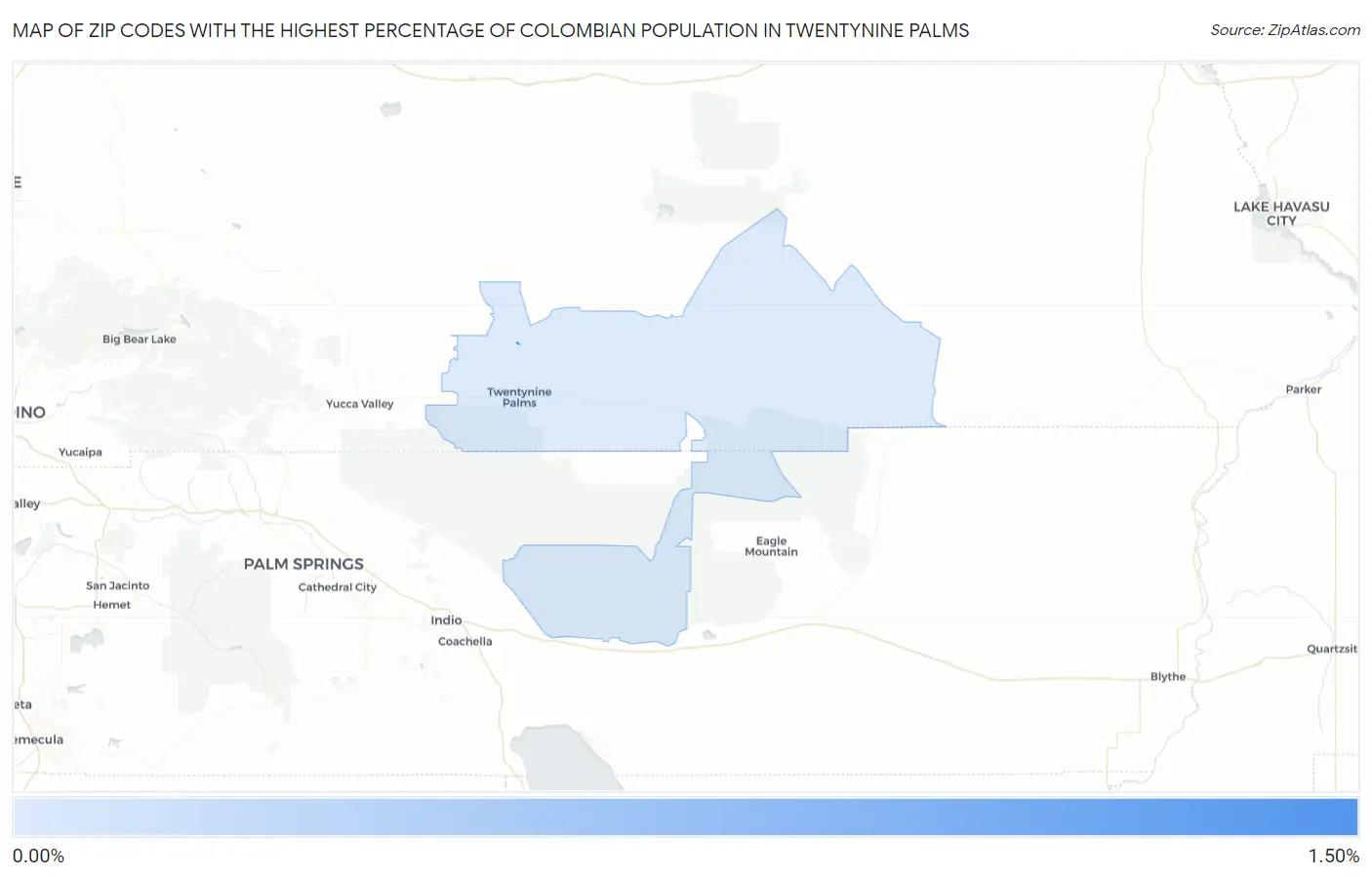 Zip Codes with the Highest Percentage of Colombian Population in Twentynine Palms Map