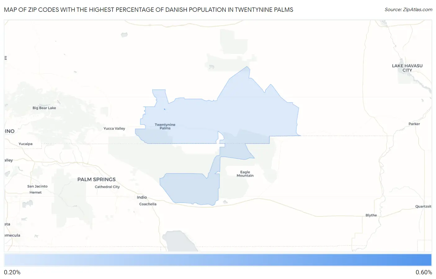 Zip Codes with the Highest Percentage of Danish Population in Twentynine Palms Map