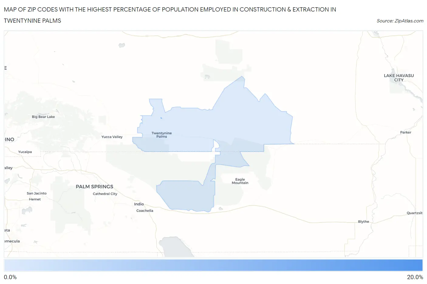Zip Codes with the Highest Percentage of Population Employed in Construction & Extraction in Twentynine Palms Map