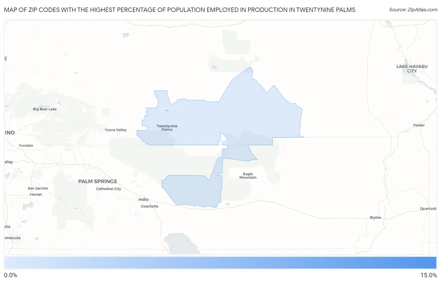Zip Codes with the Highest Percentage of Population Employed in Production in Twentynine Palms Map