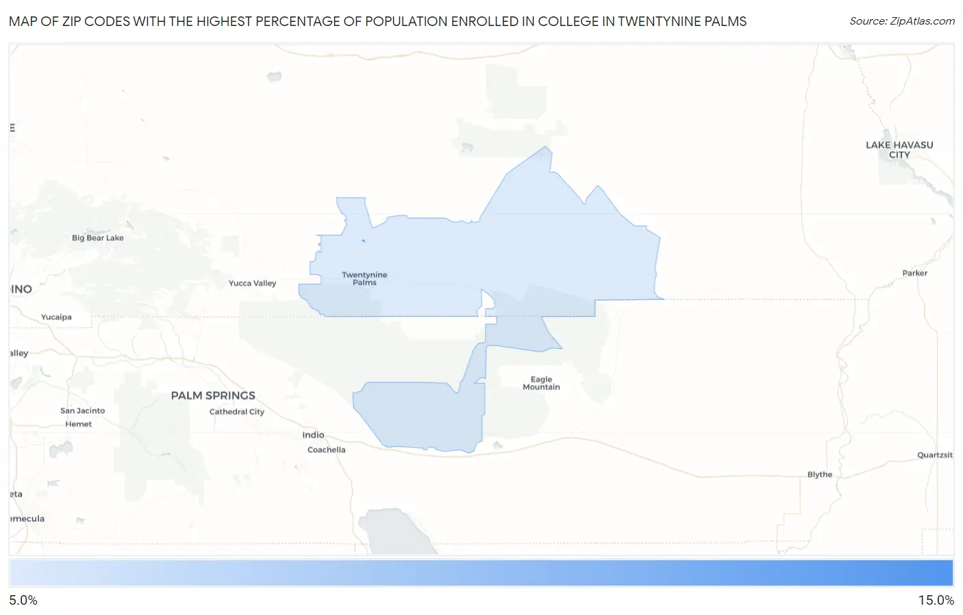 Zip Codes with the Highest Percentage of Population Enrolled in College in Twentynine Palms Map