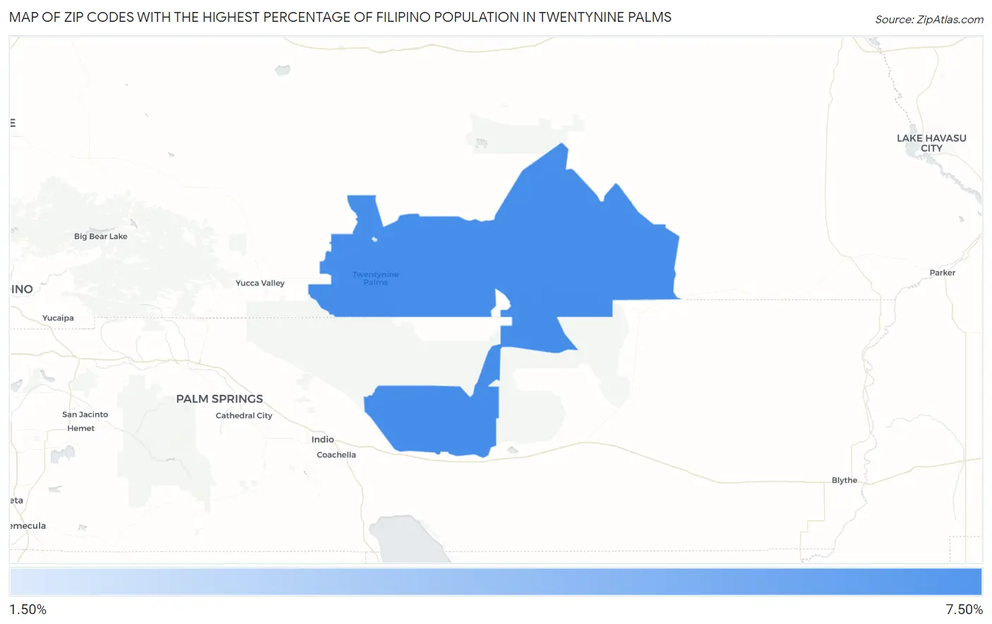 Zip Codes with the Highest Percentage of Filipino Population in Twentynine Palms Map