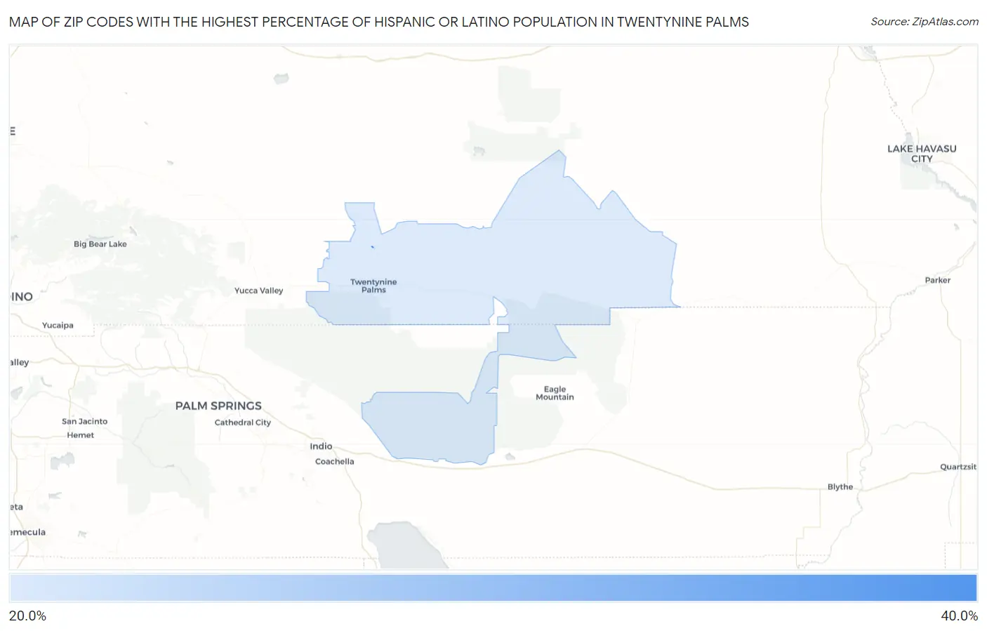 Zip Codes with the Highest Percentage of Hispanic or Latino Population in Twentynine Palms Map