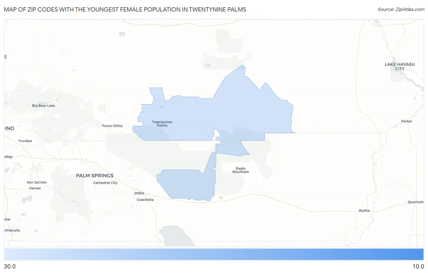 Zip Codes with the Youngest Female Population in Twentynine Palms Map