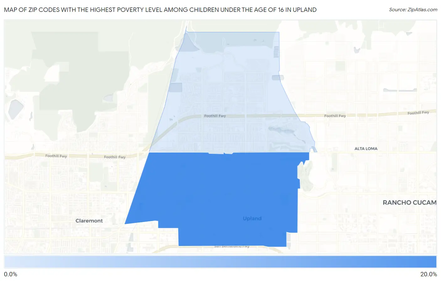 Zip Codes with the Highest Poverty Level Among Children Under the Age of 16 in Upland Map