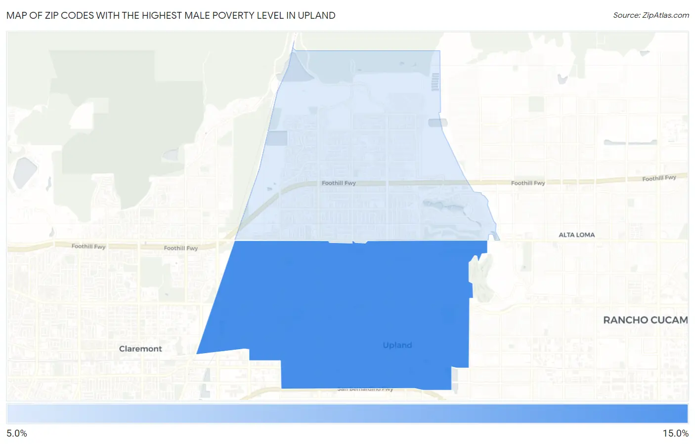 Zip Codes with the Highest Male Poverty Level in Upland Map