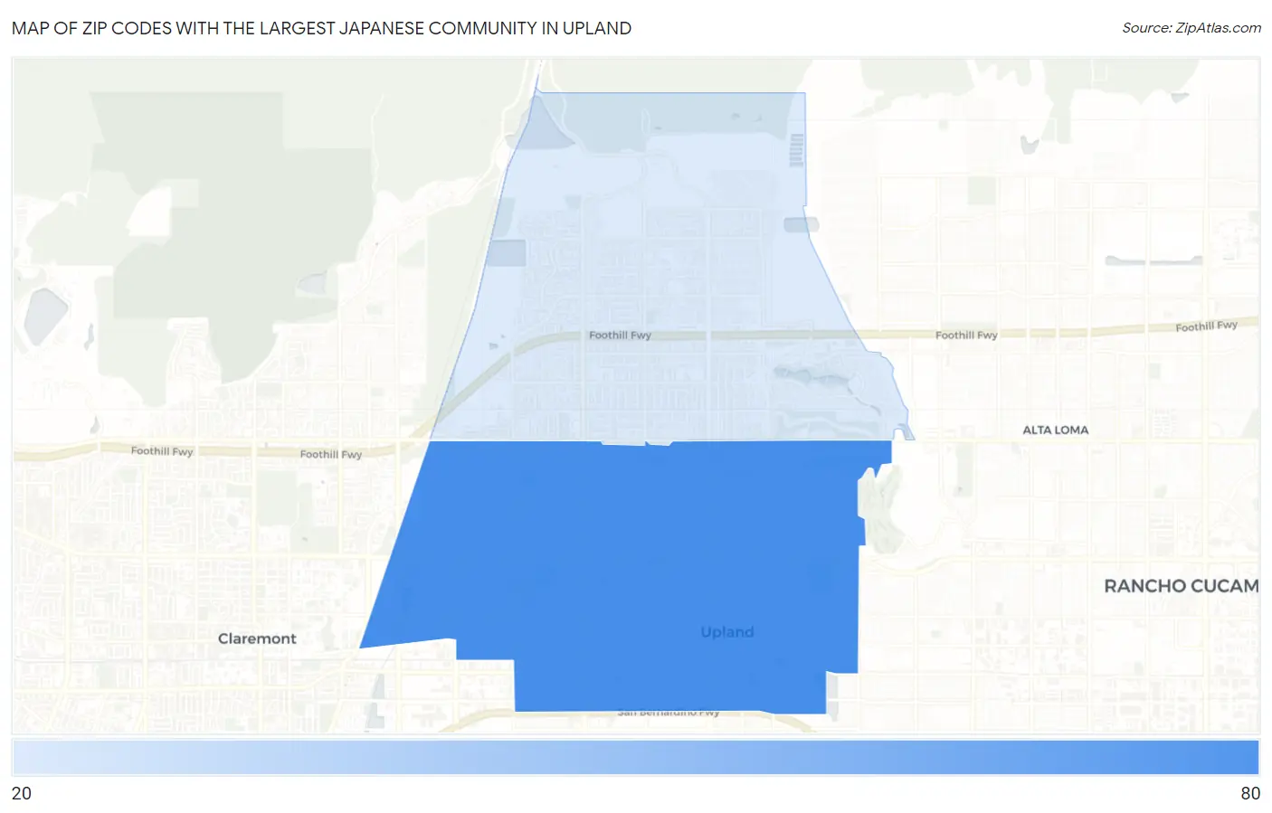 Zip Codes with the Largest Japanese Community in Upland Map