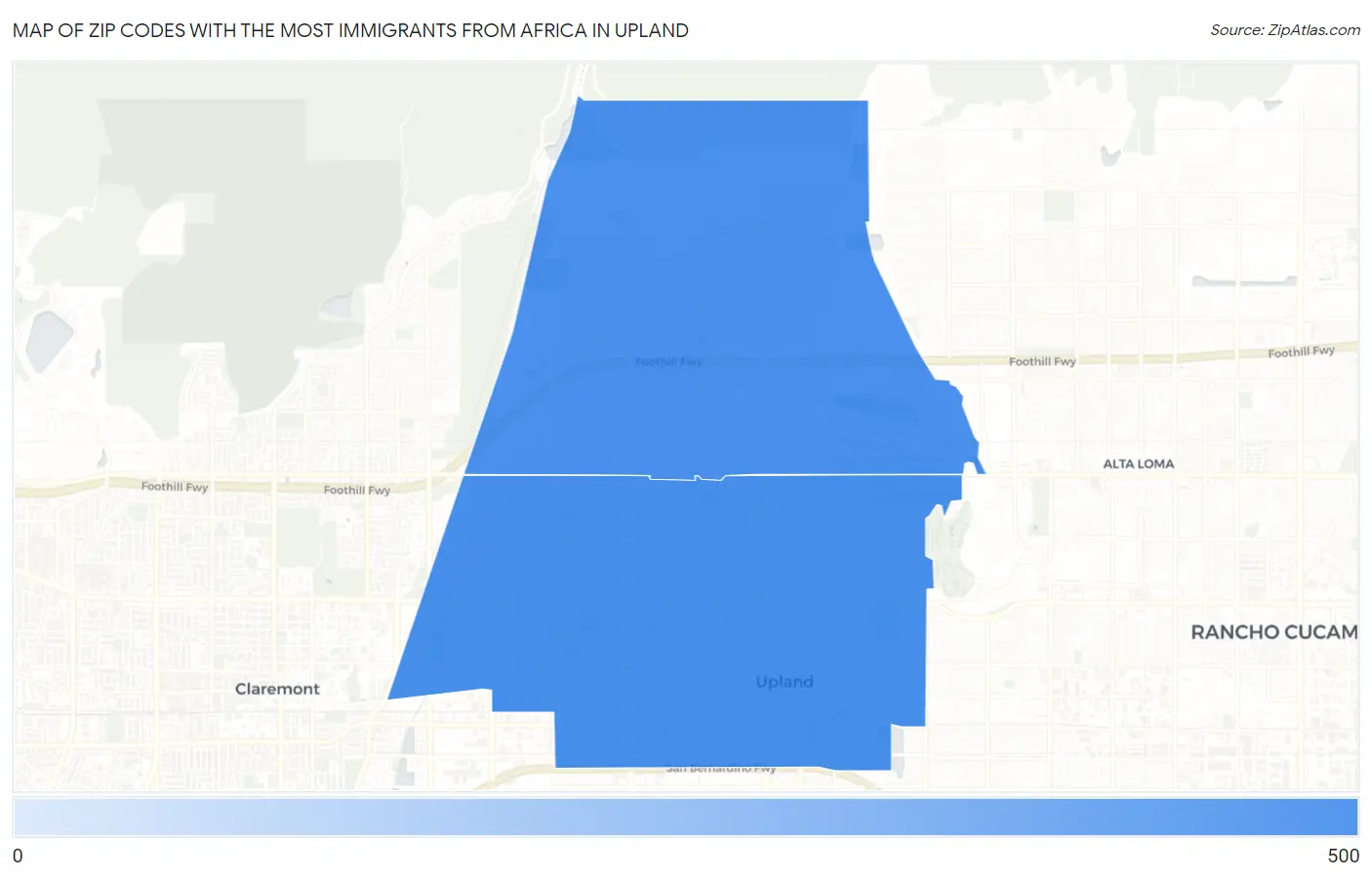 Zip Codes with the Most Immigrants from Africa in Upland Map