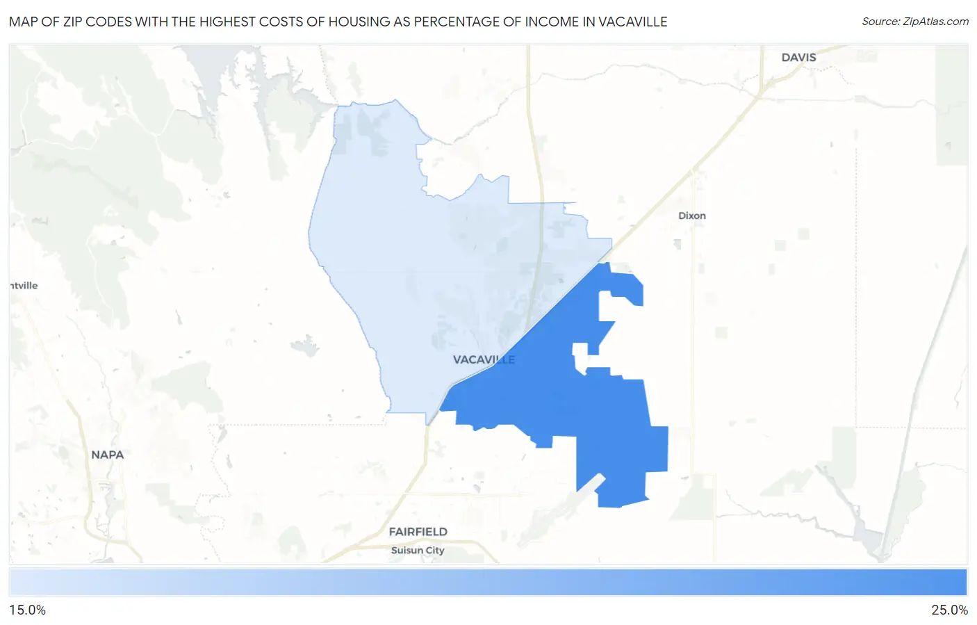 Zip Codes with the Highest Costs of Housing as Percentage of Income in Vacaville Map