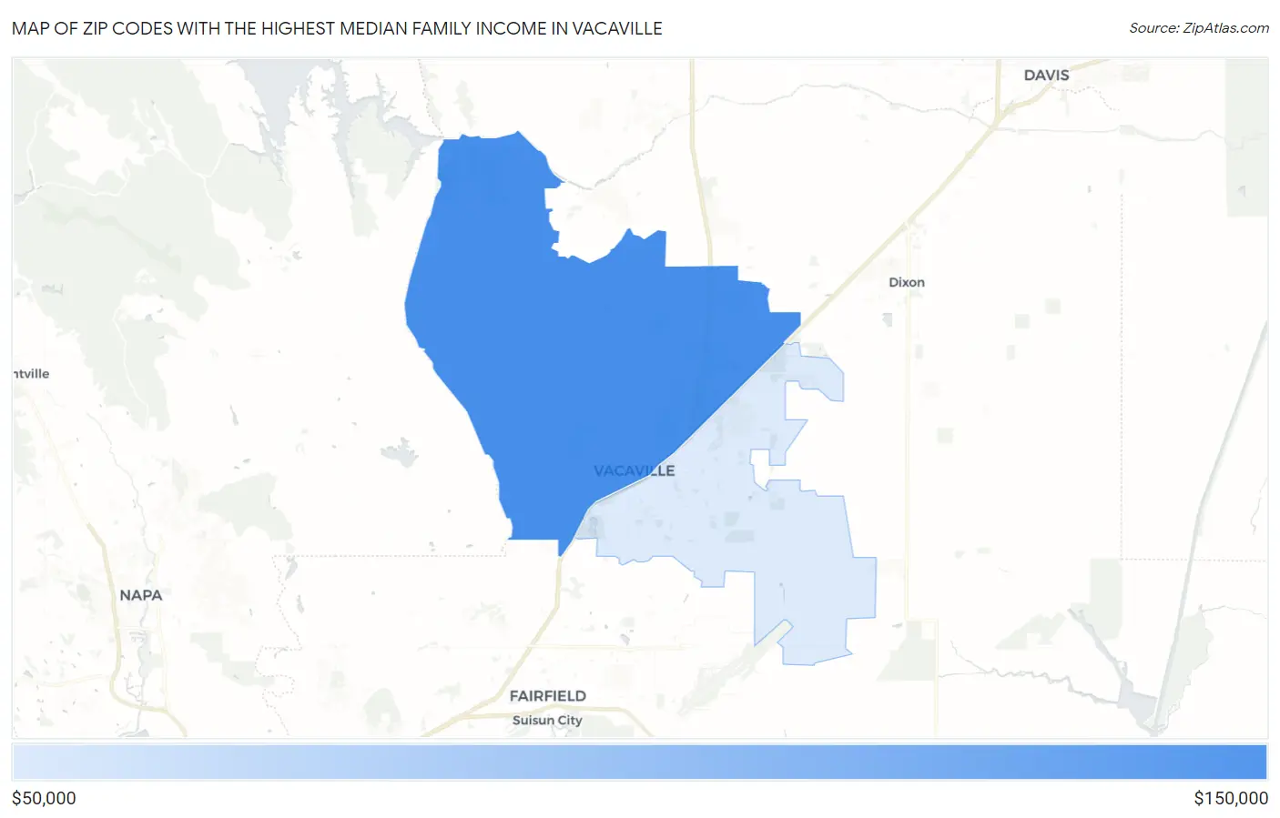 Zip Codes with the Highest Median Family Income in Vacaville Map