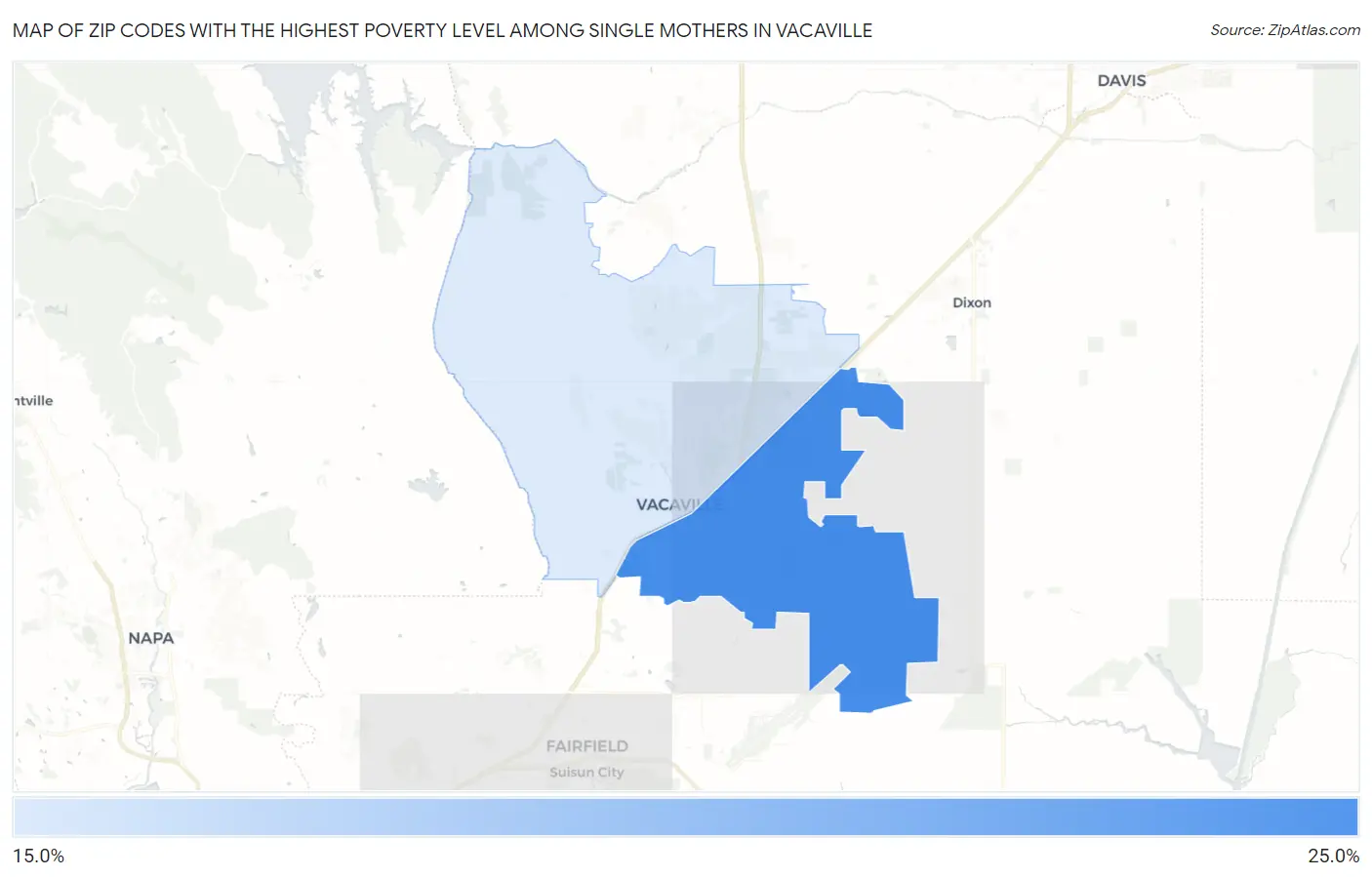 Zip Codes with the Highest Poverty Level Among Single Mothers in Vacaville Map