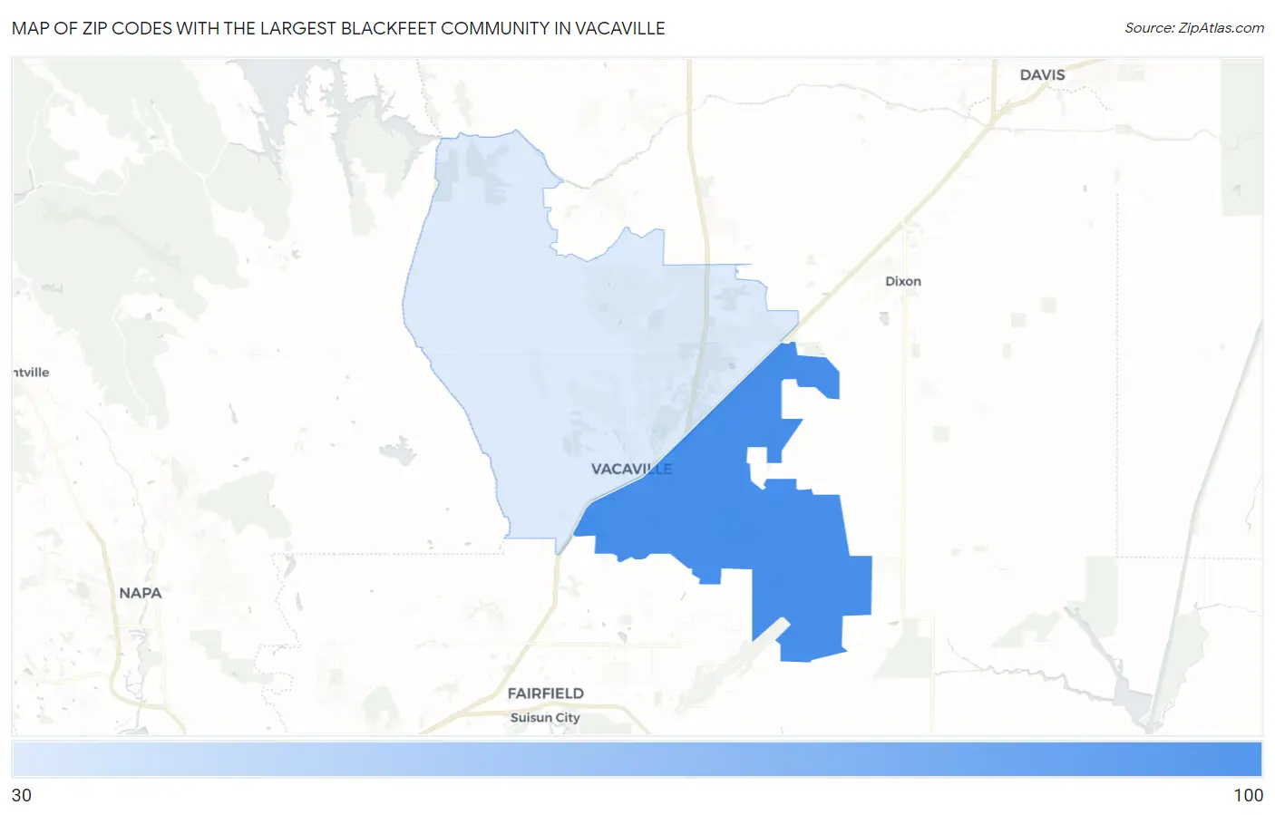 Zip Codes with the Largest Blackfeet Community in Vacaville Map