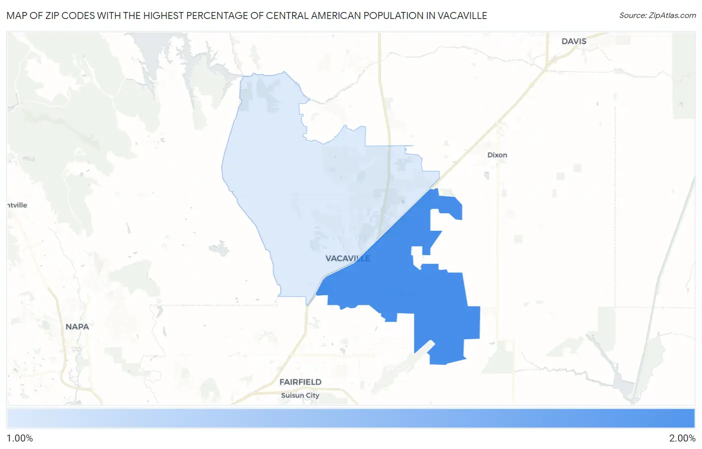 Zip Codes with the Highest Percentage of Central American Population in Vacaville Map