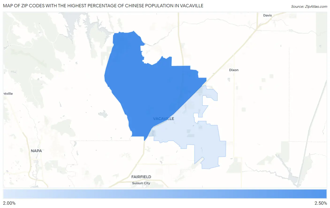 Zip Codes with the Highest Percentage of Chinese Population in Vacaville Map