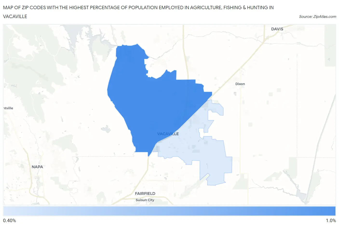 Zip Codes with the Highest Percentage of Population Employed in Agriculture, Fishing & Hunting in Vacaville Map