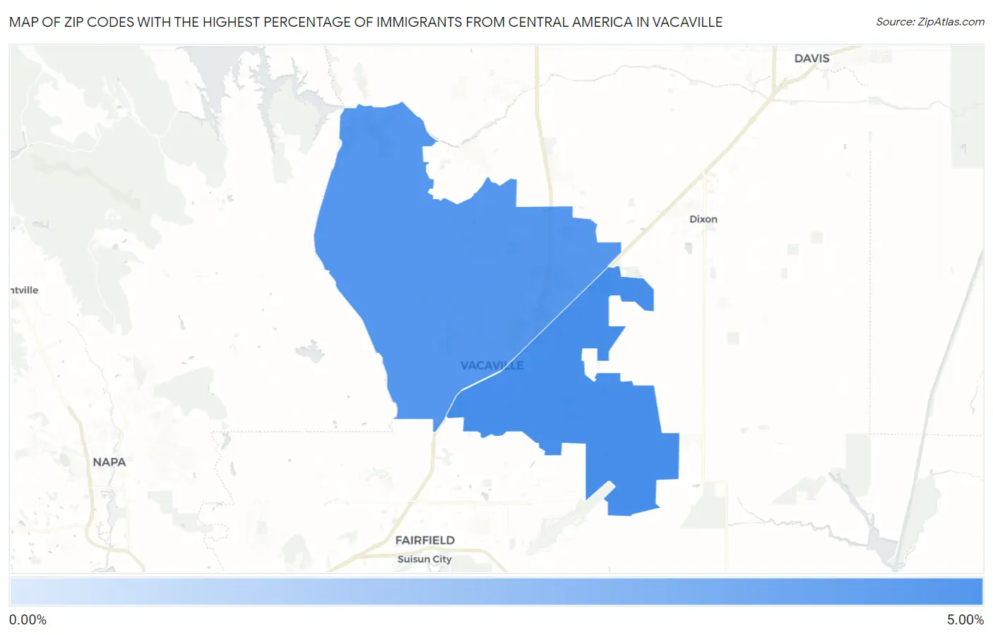 Zip Codes with the Highest Percentage of Immigrants from Central America in Vacaville Map