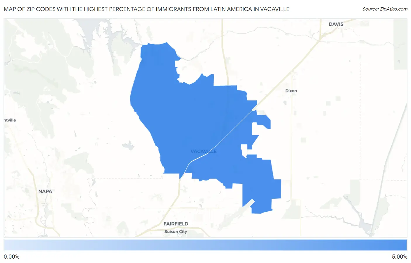 Zip Codes with the Highest Percentage of Immigrants from Latin America in Vacaville Map
