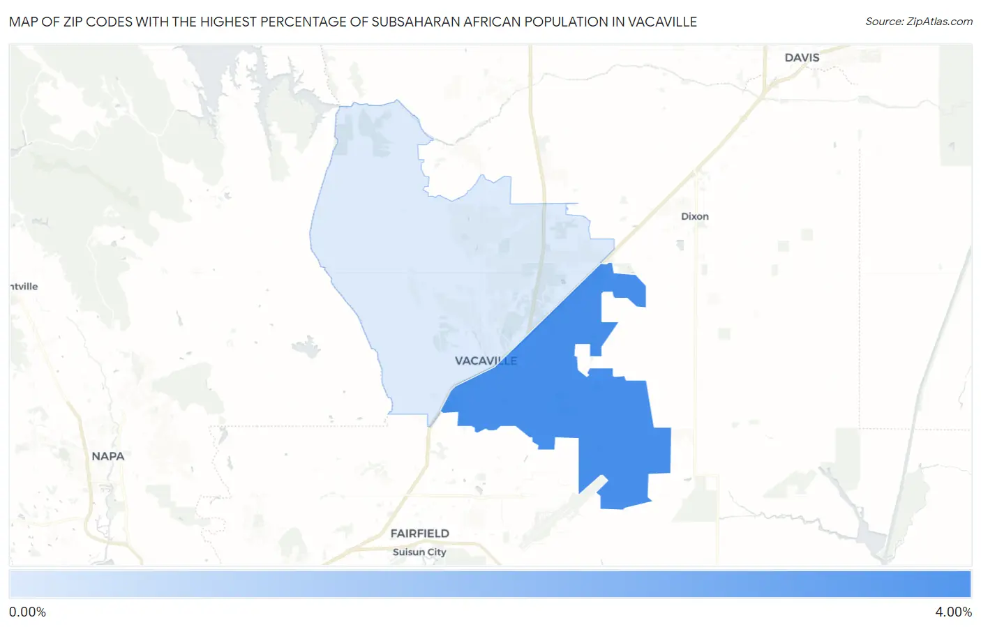 Zip Codes with the Highest Percentage of Subsaharan African Population in Vacaville Map